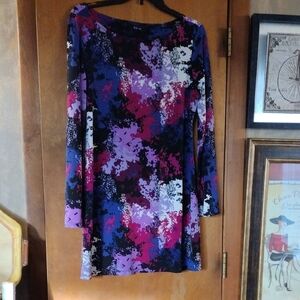 Multicolor In Purple And Black Abstract Print Women's Dress Sz M